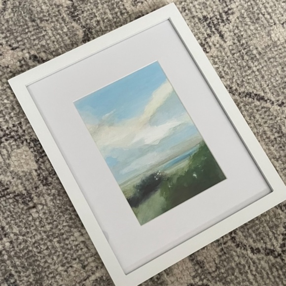 Framed original PAINTING ON CANVAS clouds landscape scenery grass *NOT A PRINT - Picture 2 of 4